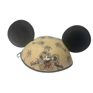 Disney Mickey Ears Hat Straw Epcot Y2K One Size Relax In Paradise Palm Trees